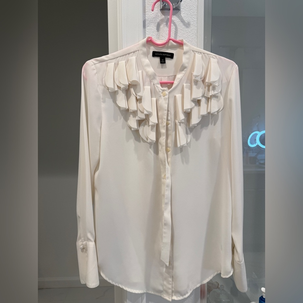 Banana Republic White Ruffle Blouse